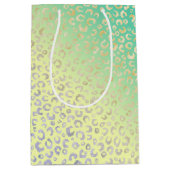 金ゴールドモダンヒョウ印刷イエローミントデザイン ミディアムペーパーバッグ (正面)