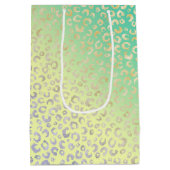 金ゴールドモダンヒョウ印刷イエローミントデザイン ミディアムペーパーバッグ (裏面)