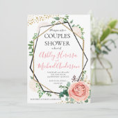 金ゴールドモダンピンクジオメトリックカップルシャワー招待状 招待状 (スタンド正面)