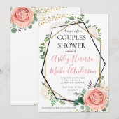 金ゴールドモダンピンクジオメトリックカップルシャワー招待状 招待状 (正面/裏面)