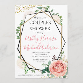 金ゴールドモダンピンクジオメトリックカップルシャワー招待状 招待状