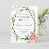 金ゴールドモダンピンクジオメトリックリハーサルディナー招待状 招待状 (スタンド正面)