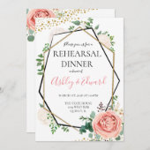 金ゴールドモダンピンクジオメトリックリハーサルディナー招待状 招待状 (正面/裏面)