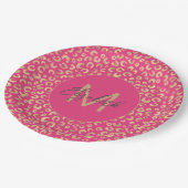 金ゴールドモダンピンクヒョウ印刷パターン ペーパープレート (アングル)