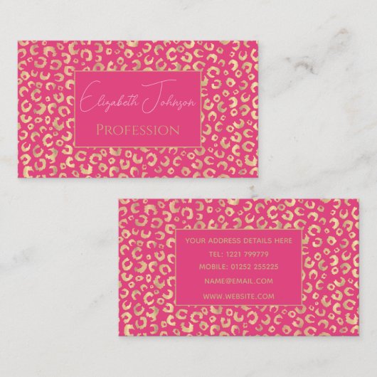 金ゴールドモダンピンクヒョウ印刷パターン 名刺 (正面/裏面)