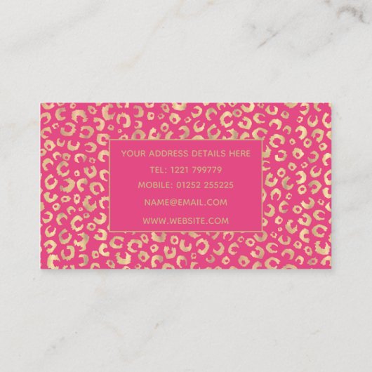 金ゴールドモダンピンクヒョウ印刷パターン 名刺 (裏面)