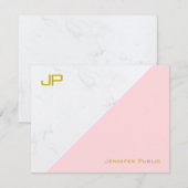 金ゴールドモダンピンクホワイトマーブルシンプルテンプレート ノートカード (正面/裏面)