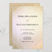 金ゴールドモダンピンクメタリック結婚未来派 招待状 (正面/裏面)