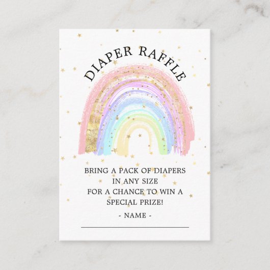 金ゴールドモダンピンクレインボーおむつラッフルチケット エンクロージャーカード (正面)