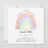 金ゴールドモダンピンクレインボーベビーシャワー 招待状 (正面)