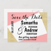 金ゴールドモダンピンク色ブロック日付を保存 案内ポストカード (正面/裏面)