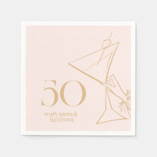 金ゴールドモダンピンク50th大人誕生日ナプキン スタンダードカクテルナプキン