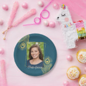 金ゴールドモダンピーコック卒業紙プレート ペーパープレート (パーティー)