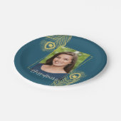 金ゴールドモダンピーコック卒業紙プレート ペーパープレート (アングル)