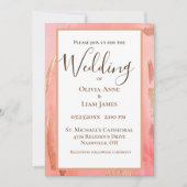 金ゴールドモダンピーチエレガントウン結婚スクリプト 招待状 (正面)