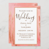 金ゴールドモダンピーチエレガントウン結婚スクリプト 招待状 (正面/裏面)