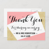 金ゴールドモダンピ結婚ンク感謝していクロ ポストカード (正面/裏面)