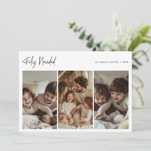 金ゴールドモダンフェリーズ・ナヴィダードクリスマスファミリー写真 シーズンカード (スタンド正面)