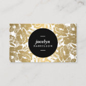 金ゴールドモダンフラワーブラックサークル名刺 名刺 (正面)