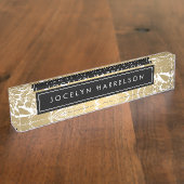 金ゴールドモダンフラワーブラックサークル机用ネームプレート デスクネームプレート (側面)