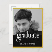 金ゴールドモダンフレームの卒業 案内ポストカード (正面/裏面)