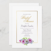 金ゴールドモダンフレームダリアフローラブライダルシャワー 招待状 (正面/裏面)