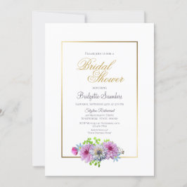 金ゴールドモダンフレームダリアフローラブライダルシャワー 招待状