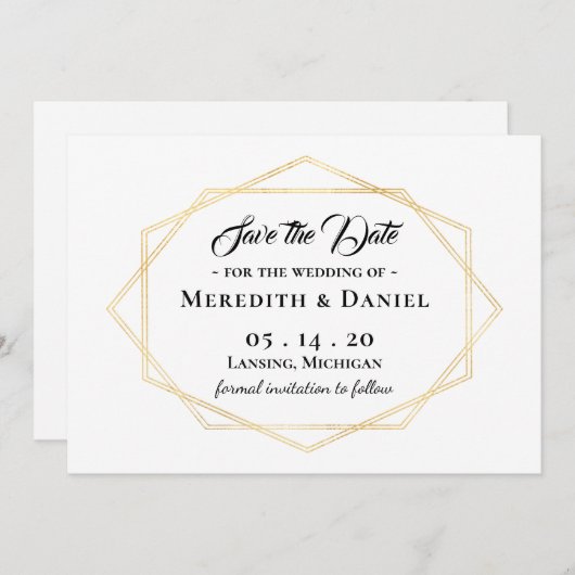 金ゴールドモダンフレーム日付の保存 案内状 (正面/裏面)