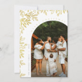 金ゴールドモダンフローラアーチファミリーフォトホリデーカード シーズンカード (正面)