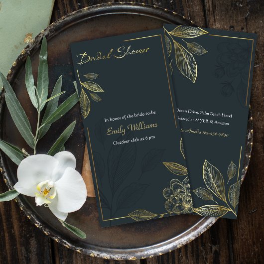 金ゴールドモダンフローラブライダルシャワー招待