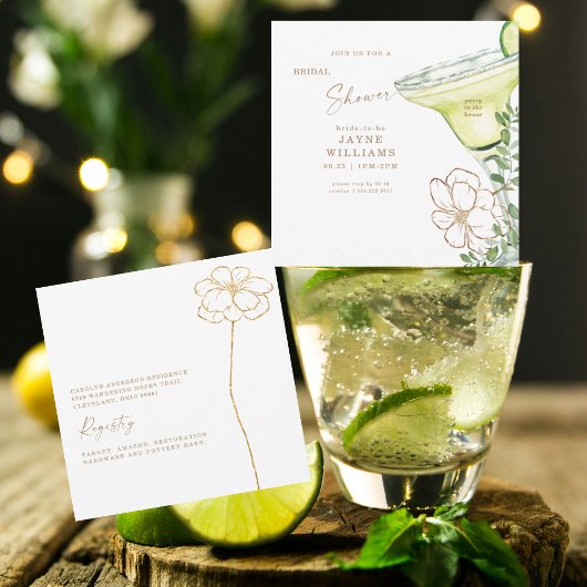 金ゴールドモダンフローラマルガリータブライダルシャワー 招待状