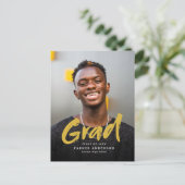 金ゴールドモダンブラシスクリプト写真卒業 ポストカード (スタンド正面)