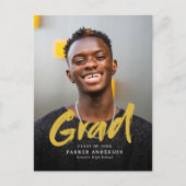 金ゴールドモダンブラシスクリプト写真卒業 ポストカード (正面)