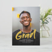 金ゴールドモダンブラシスクリプト写真卒業 招待状 (スタンド正面)