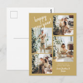 金ゴールドモダンブラシスクリプト4フォトハッピー新年 ポストカード (正面/裏面)