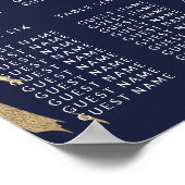 金ゴールドモダンブラシストロークネイビーブルー座席表 ポスター (角)