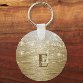 金ゴールドモダンブラシ仕上げ金属銀グリッターモノグラム キーホルダー (裏面)