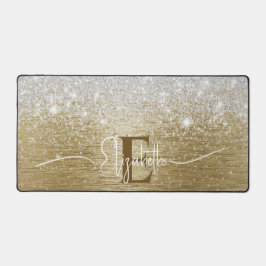 金ゴールドモダンブラシ仕上げ金属銀グリッターモノグラム デスクマット