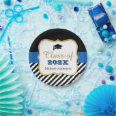 金ゴールドモダンブラックストライプズ卒業のお願い ペーパープレート (パーティー)