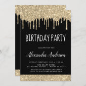金ゴールドモダンブラックスパークルグリッター任意の年齢誕生日 招待状 (正面/裏面)