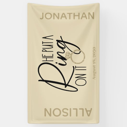 金ゴールドモダンブラックネーム彼はそれにリングや輪を置いた 横断幕 (縦)