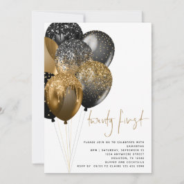 金ゴールドモダンブラックバルーン21番目のパーティー 招待状