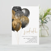 金ゴールドモダンブラックバルーン60th誕生日パーティー 招待状 (スタンド正面)