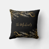 金ゴールドモダンブラックファミリーネームメリークリスマス クッション (裏面)