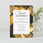 金ゴールドモダンブラックブランチ&バブリーブライダルシャワー 招待状 (スタンド正面)
