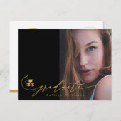 金ゴールドモダンブラックミニマリストシック写真GRAD インビテーションポストカード (正面/裏面)