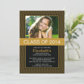 金ゴールドモダンブラック写真卒業パーティー招待状 招待状 (スタンド正面)
