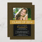 金ゴールドモダンブラック写真卒業パーティー招待状 招待状 (正面/裏面)