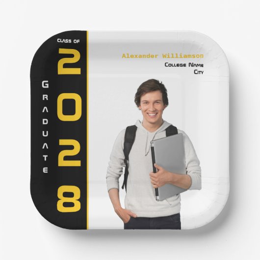 金ゴールドモダンブラック写真卒業パーティー ペーパープレート (正面)