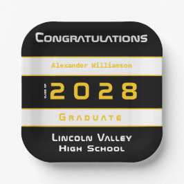 金ゴールドモダンブラック卒業パーティー ペーパープレート